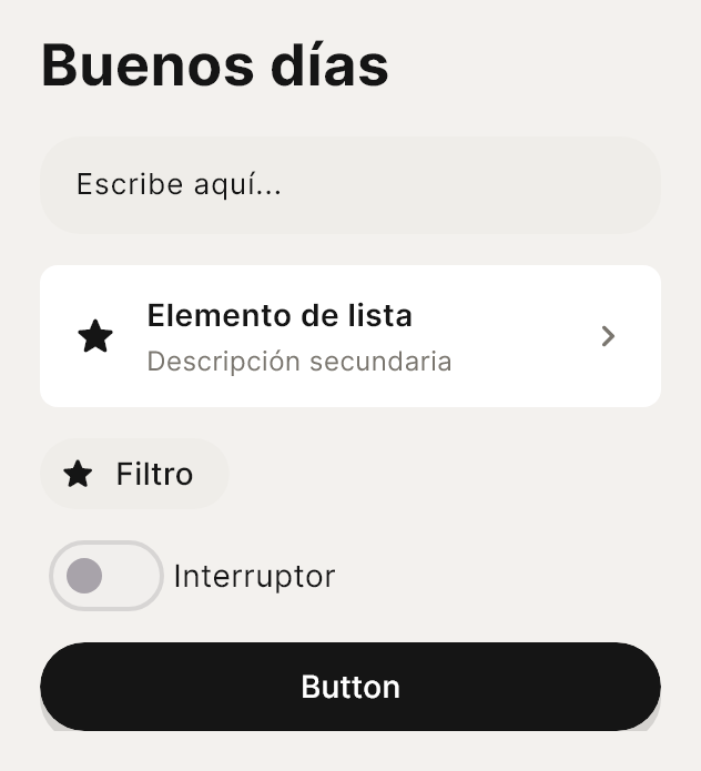 El paquete Consulta en un titular, un campo, una fila de lista, una etiqueta, un interruptor y un botón.