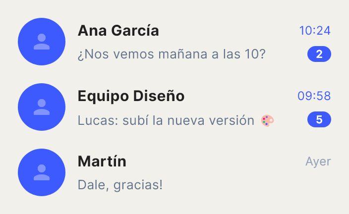 Chat List, una sección ya armada, tal como la dibuja Draft.