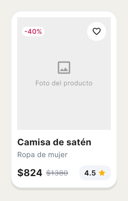 Product Card, una sección ya armada, tal como la dibuja Draft.