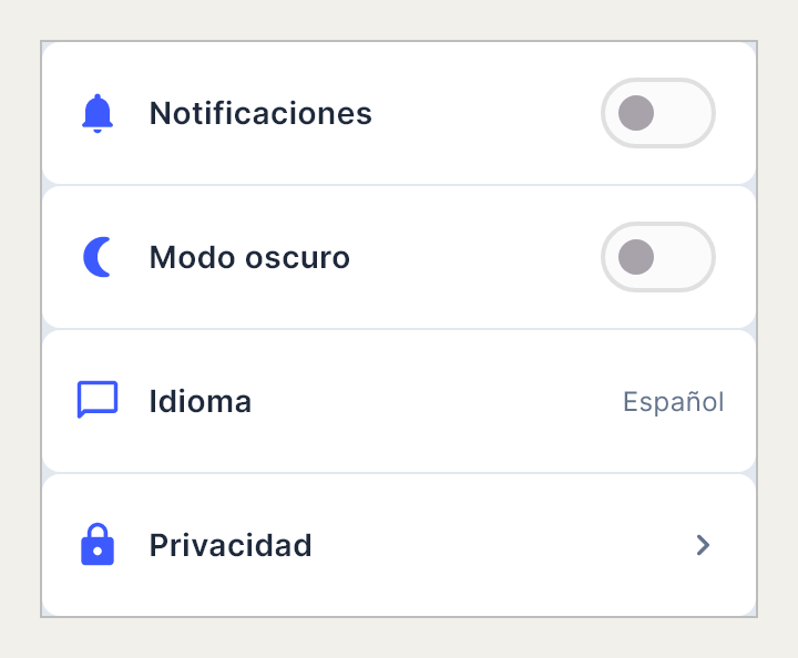 Settings, una sección ya armada, tal como la dibuja Draft.
