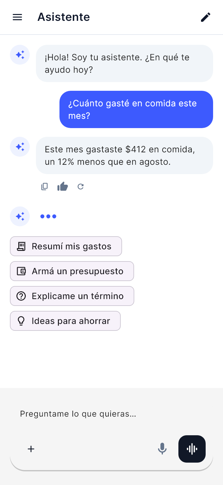 La plantilla «Asistente IA» tal como la dibuja Draft en un teléfono.