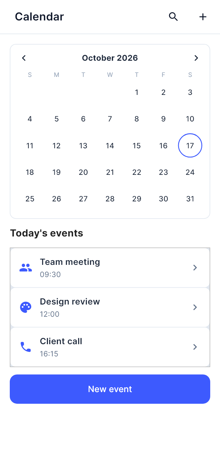 The template "Calendar" as Draft draws it on a phone.