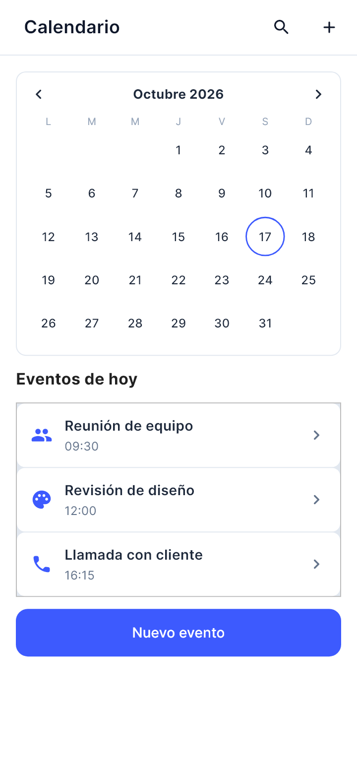 La plantilla «Calendario» tal como la dibuja Draft en un teléfono.