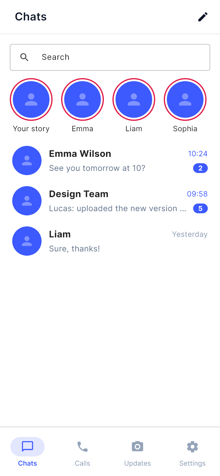 The template "Chat list" as Draft draws it on a phone.