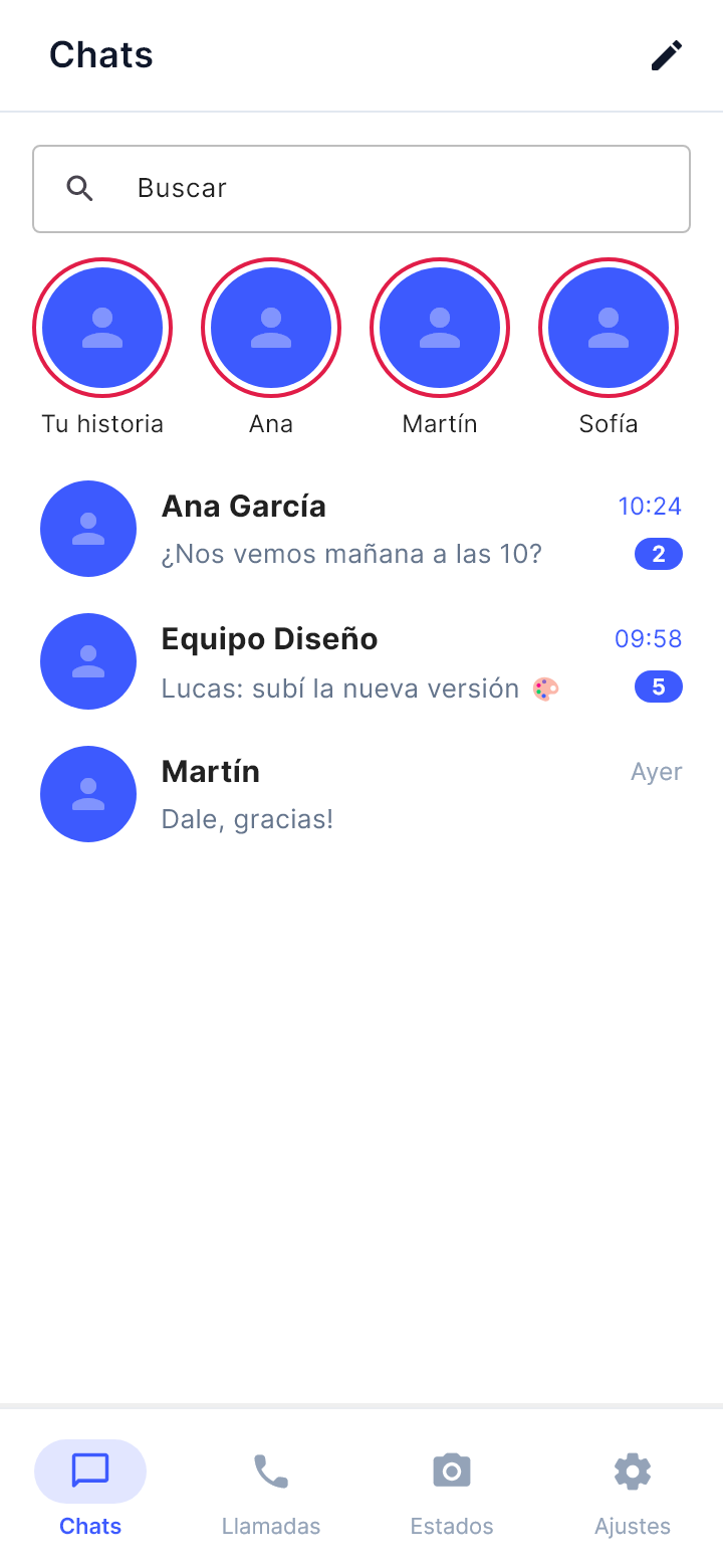 La plantilla «Lista de chats» tal como la dibuja Draft en un teléfono.