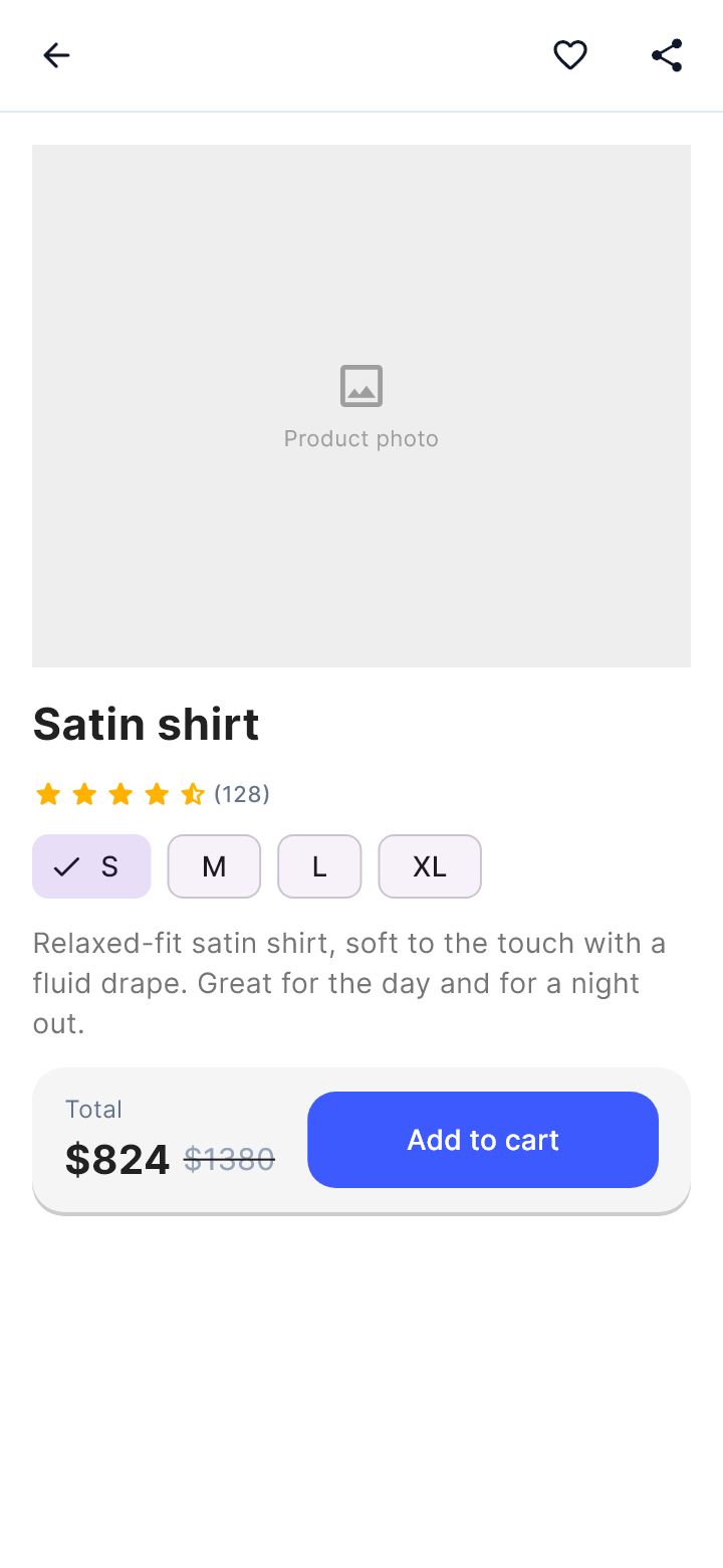 The template "Product detail" as Draft draws it on a phone.