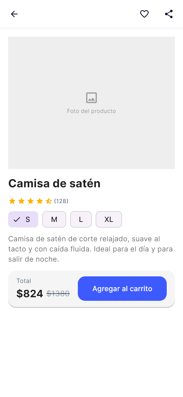 La plantilla «Detalle de producto» tal como la dibuja Draft en un teléfono.