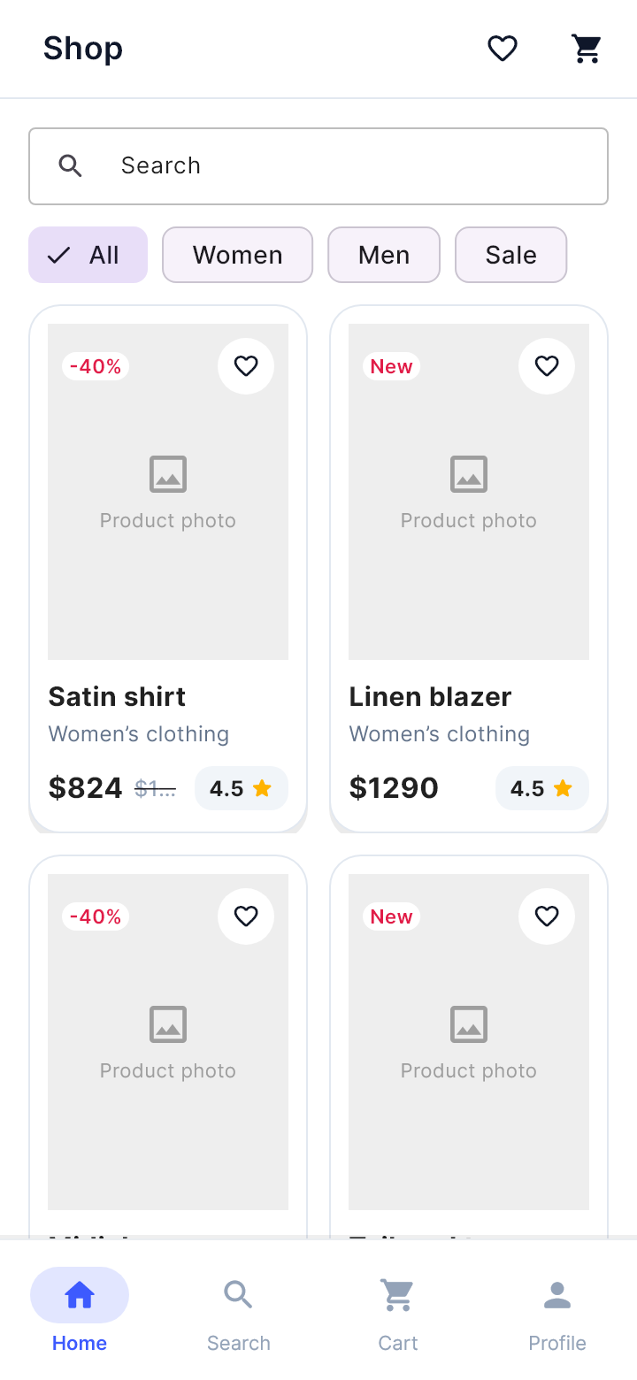 The template "Shop" as Draft draws it on a phone.