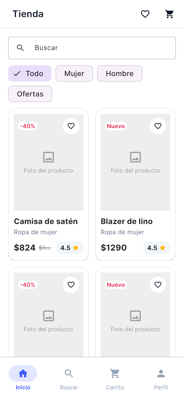 La plantilla «Tienda» tal como la dibuja Draft en un teléfono.