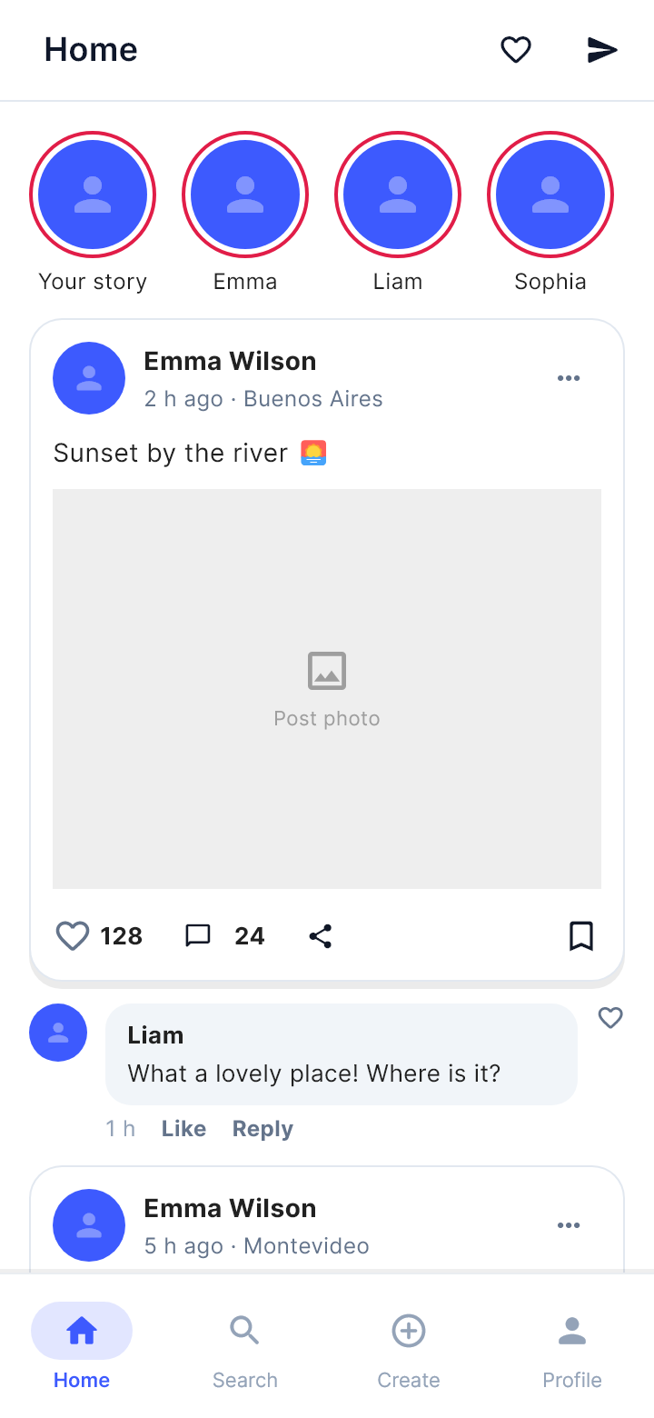 The template "Social feed" as Draft draws it on a phone.