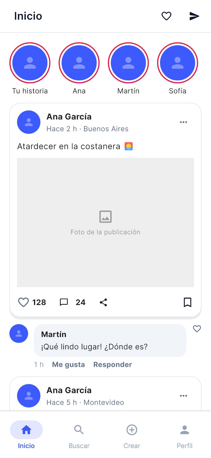 La plantilla «Feed social» tal como la dibuja Draft en un teléfono.