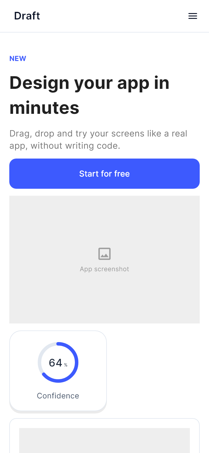 The template "Landing" as Draft draws it on a phone.