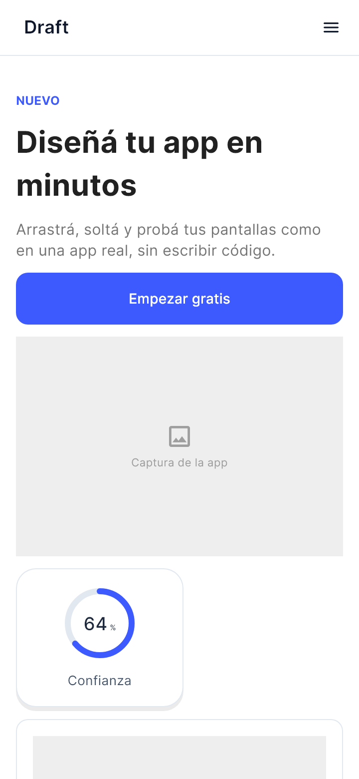 La plantilla «Landing» tal como la dibuja Draft en un teléfono.