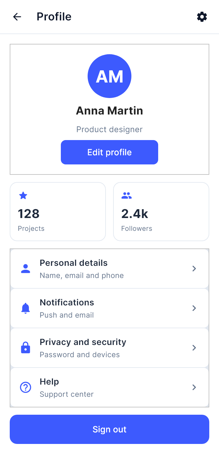 The template "Profile" as Draft draws it on a phone.