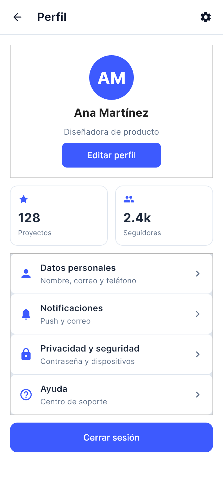La plantilla «Perfil» tal como la dibuja Draft en un teléfono.
