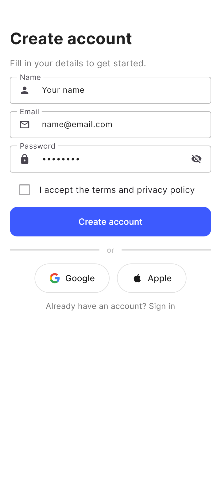 The template "Sign up" as Draft draws it on a phone.