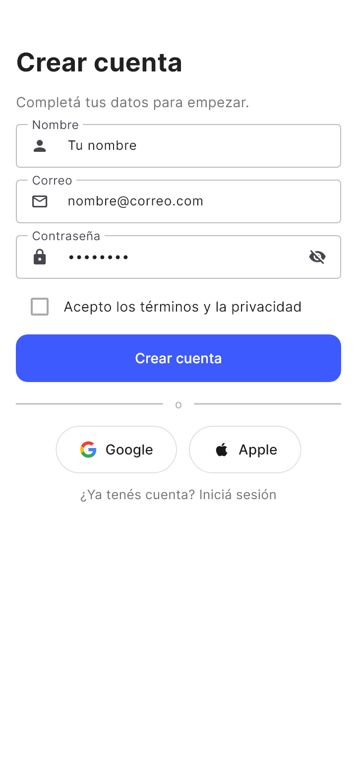La plantilla «Registro» tal como la dibuja Draft en un teléfono.