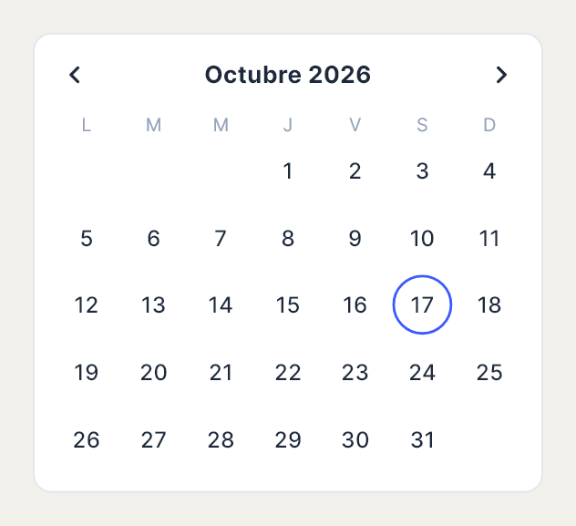 Calendar tal como lo dibuja Draft, con su configuración inicial.