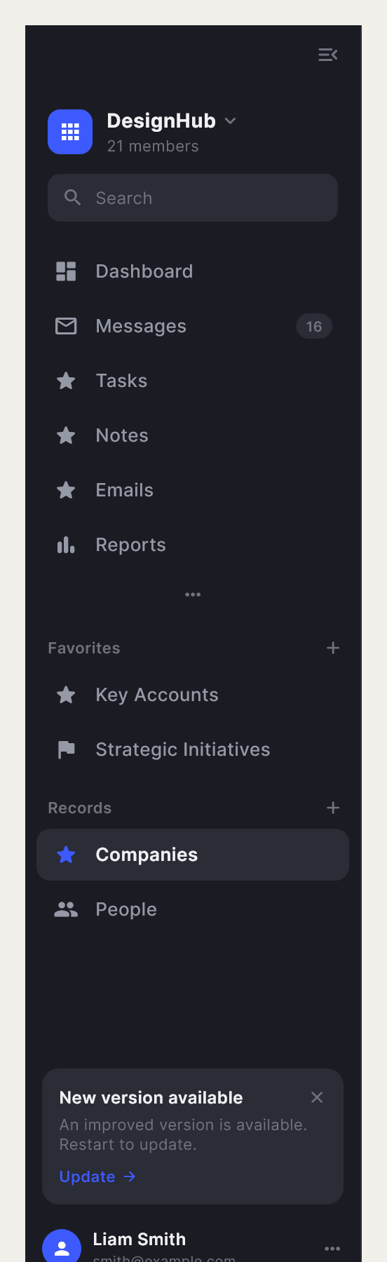 Navigation Drawer as Draft draws it, with its initial settings.