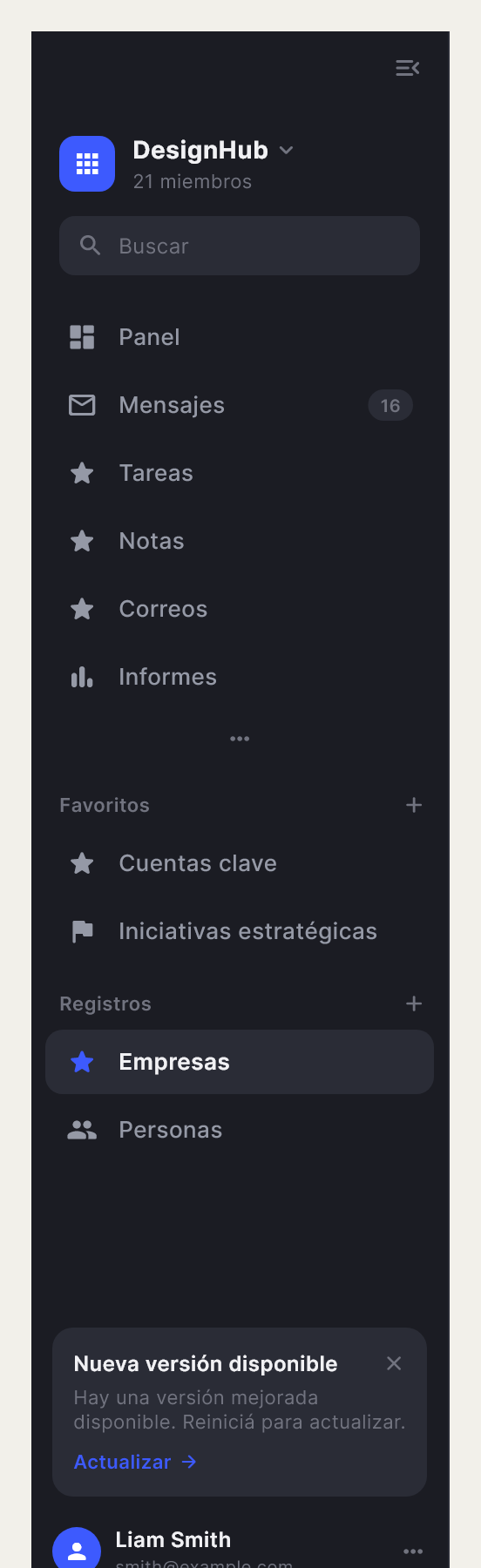 Navigation Drawer tal como lo dibuja Draft, con su configuración inicial.